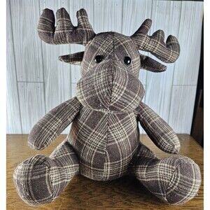Morgan Home Durable Brown Plaid Plush Moose Door Stopper